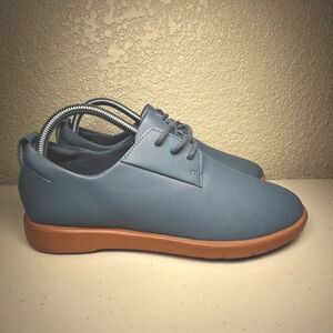 Ponto Womens 9.5 Pacific Oxford Flat Shoes Slate Blue Leather Lace Up Almond Toe